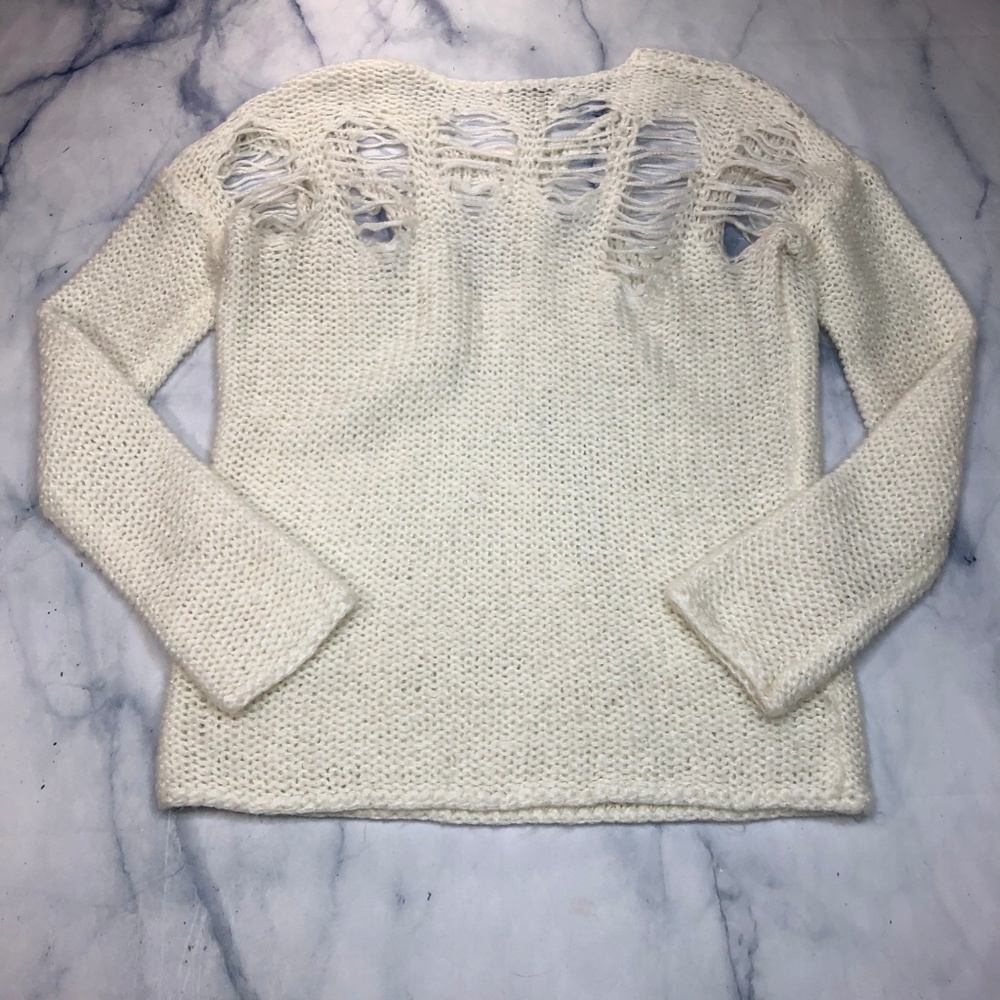 John + Jenn Destructed Cream Crewneck Sweater - Picture 4 of 7